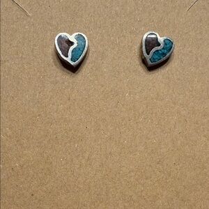 Heart-Shaped Silver and Turquoise Earrings